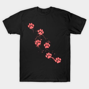 Red Cat Paws Running Over A Purrsday T-Shirt